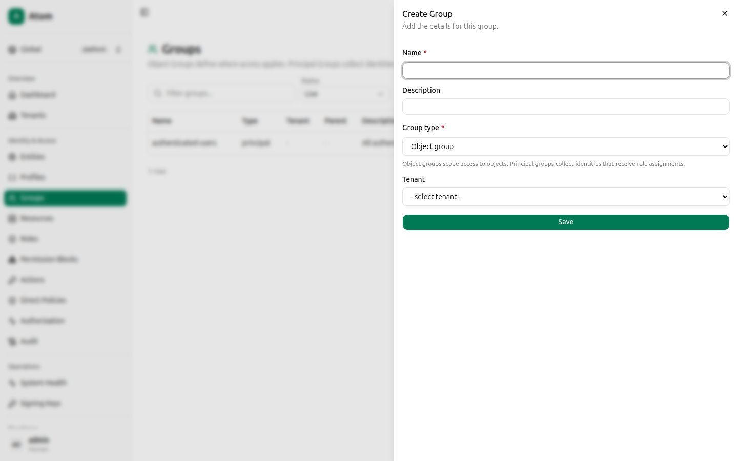 Create group dialog