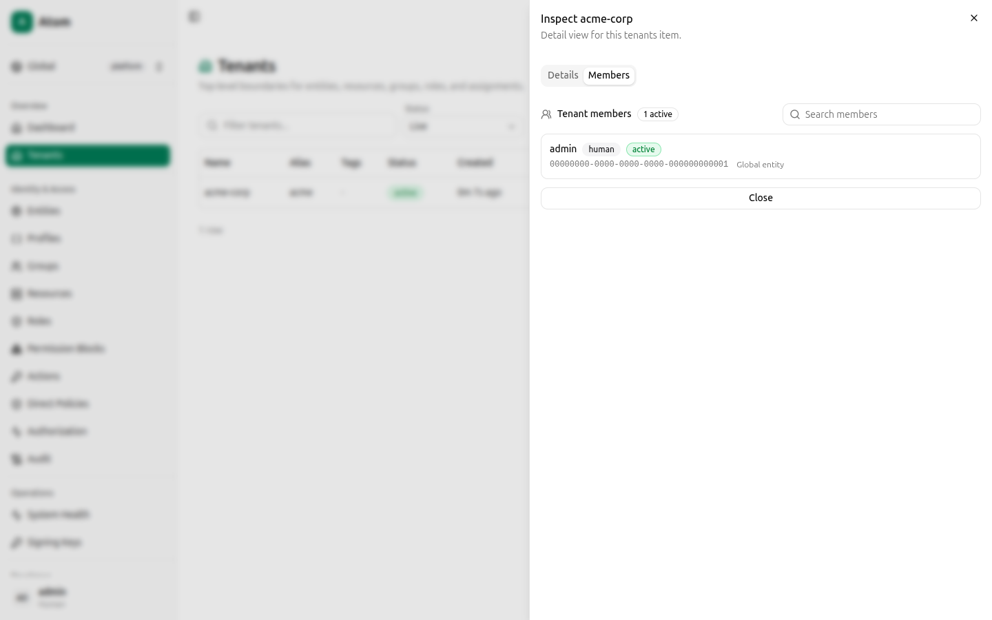 Tenant inspect, Members tab